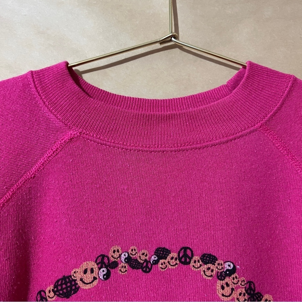 Re/Done NWT Upcycled Sweatshirt Smile Graphic Pink Crewneck Pullover Size XS/S - Picture 5 of 11